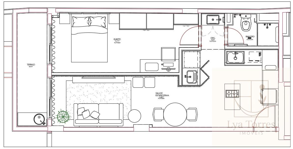 Apartamento de 1 quarto no Jardim Botânico